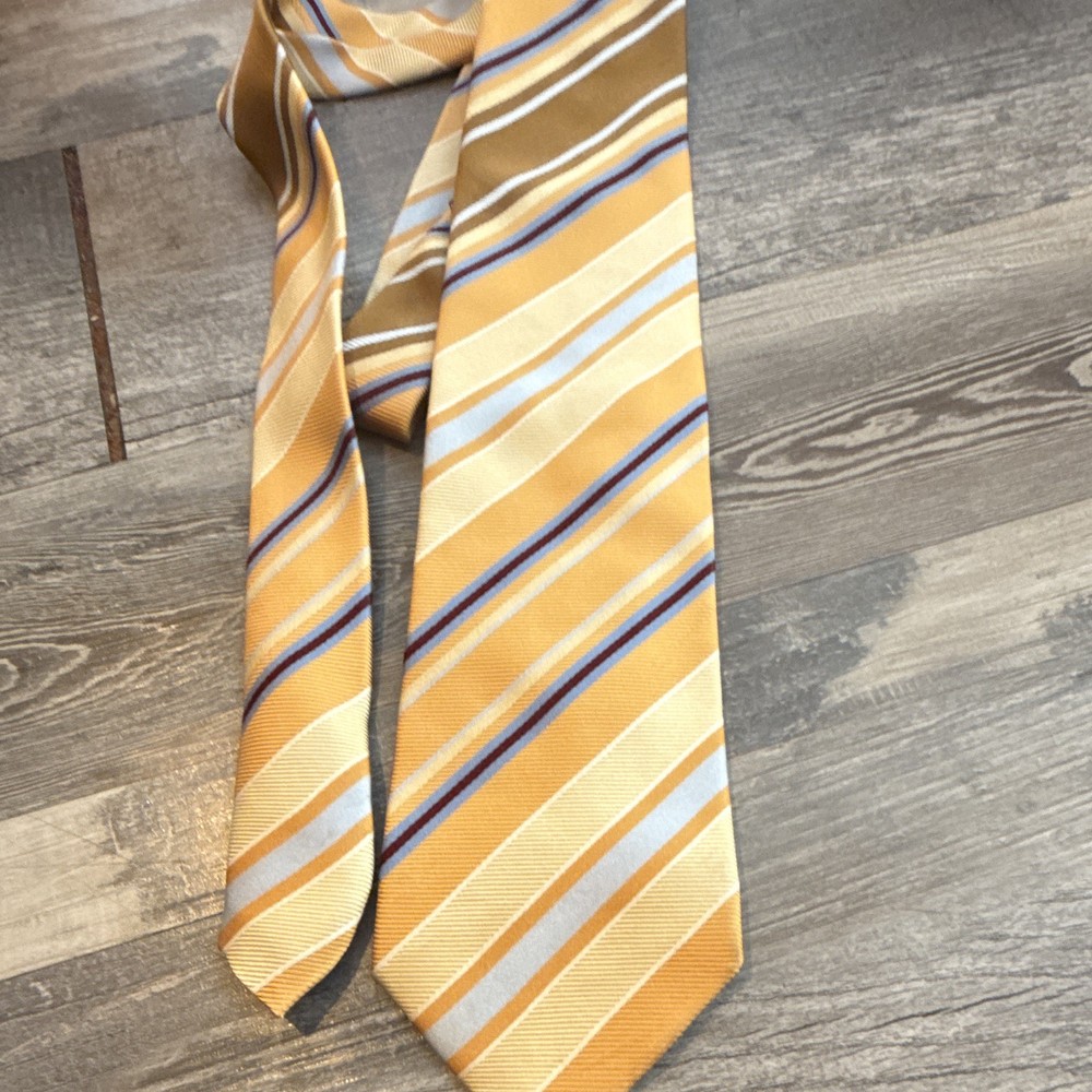 BOSS Hugo Boss Men's Gold/Blue/White/Brown Silk Twill Striped Tie One Size