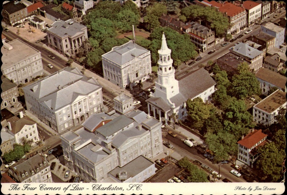South Carolina Charleston aerial view church county court house  postcard sku133