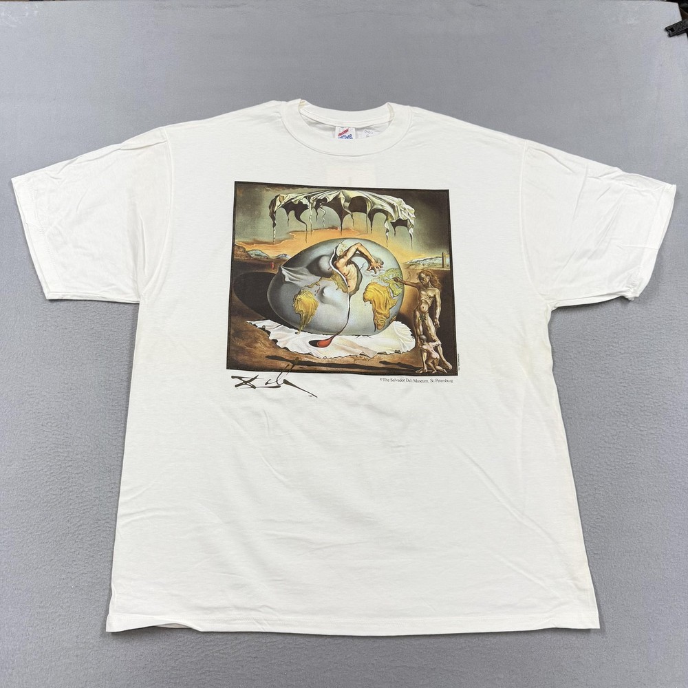 Vintage Salvador Dali Jerzees Shirt Mens XL White Surreal Graphic Art Museum 90s