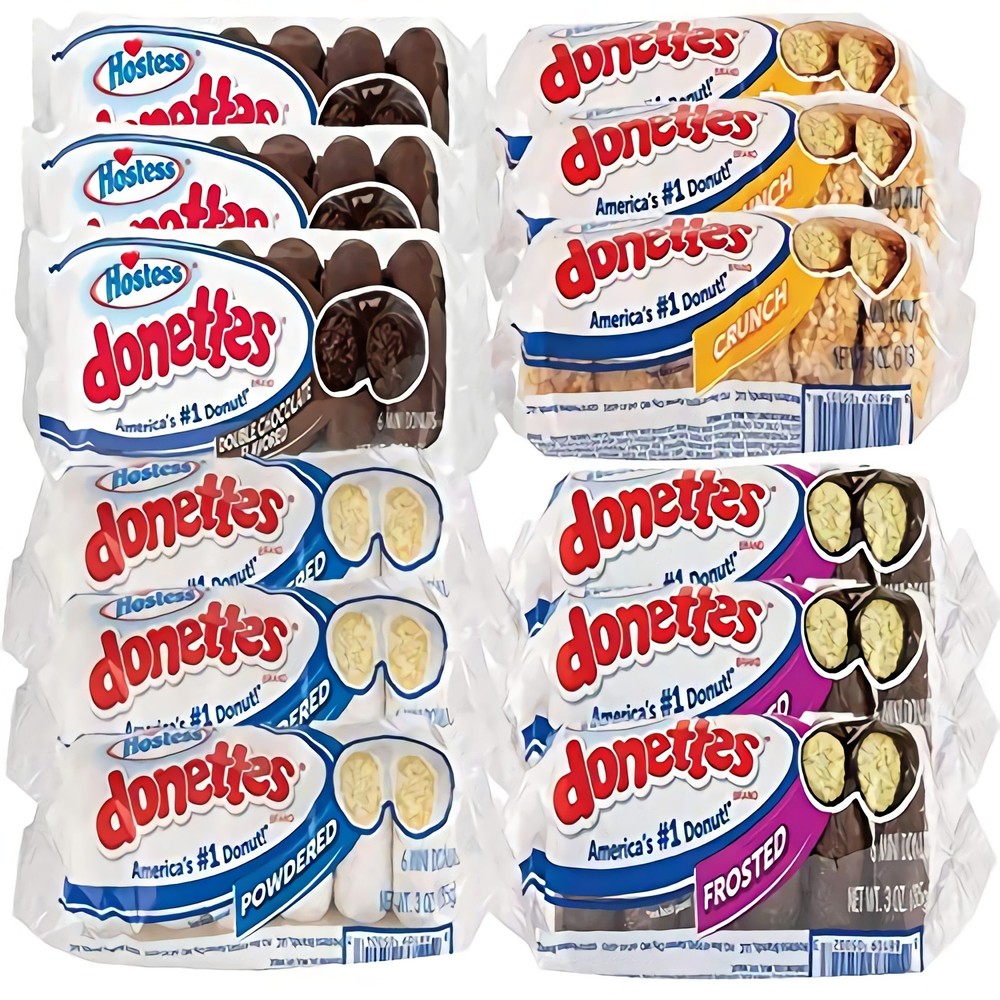 Hostess Donettes Variety Pack - Powdered Frosted Chocolate Crunch - 12 Count
