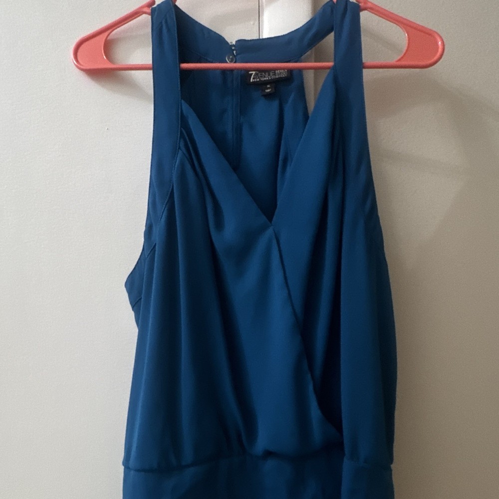 7th Avenue Design Studio New York & Company Women's Blue Solid V-Neck Zip Top XL