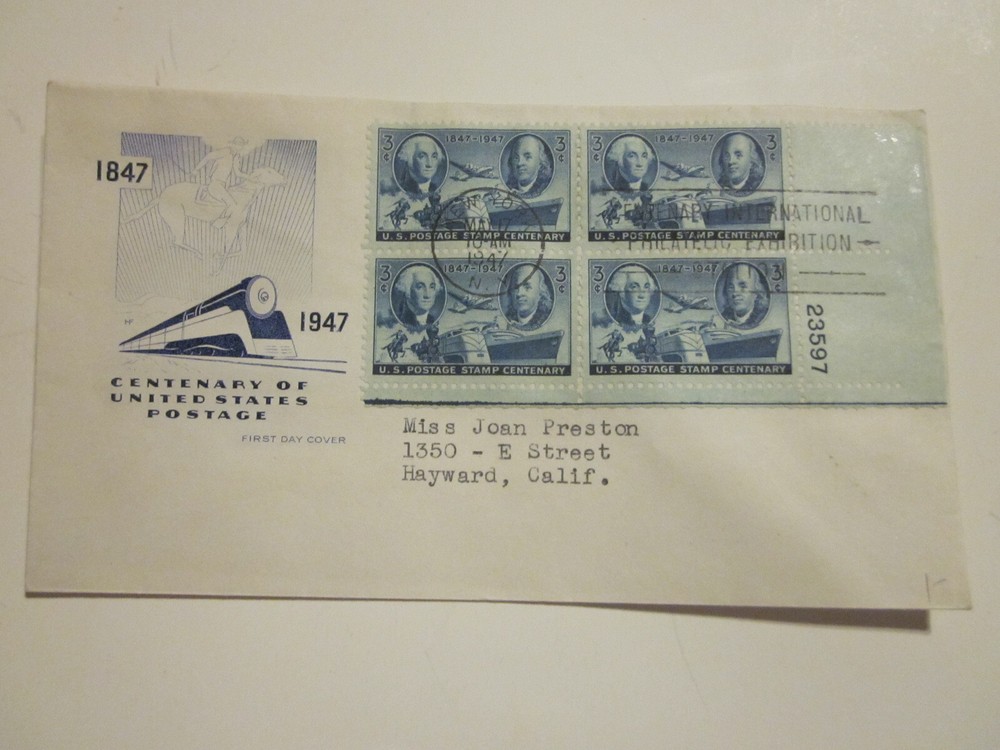 US Centennial FDC Stamps Scott 947 Plate Block House of Farnam Cachet Cover