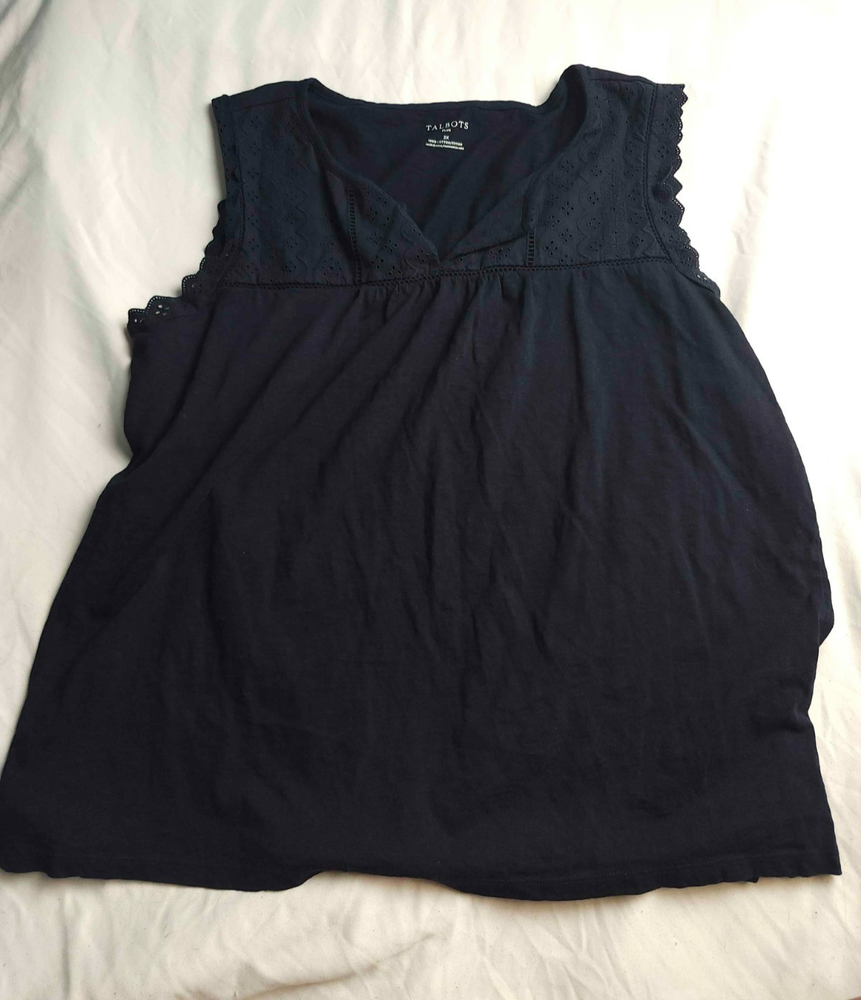 Talbots Tank Top Womens 3X Plus Black Eyelet Lace Embroidered Boho Cottagecore
