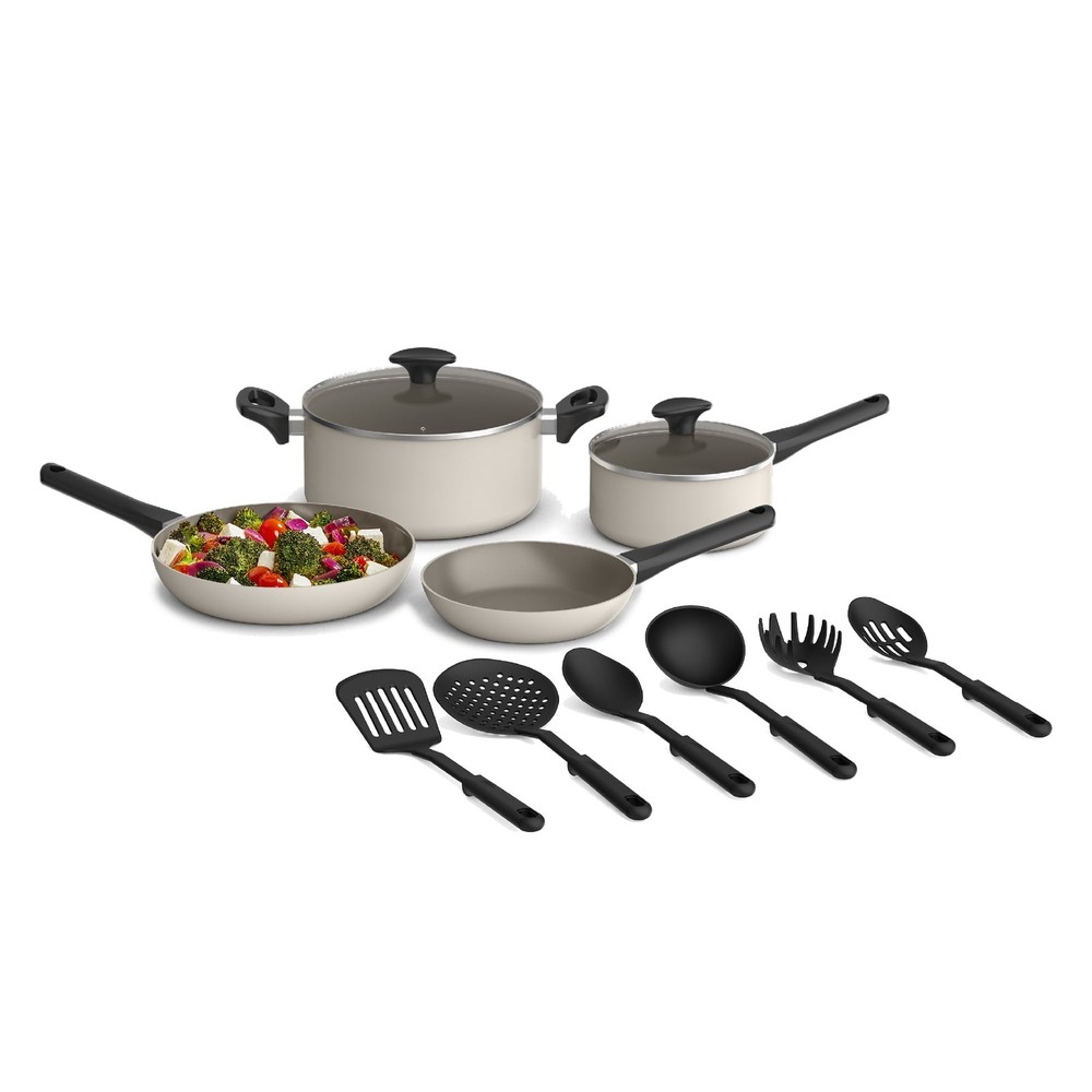 12-Piece Ceramic Nonstick Cookware Set in Oatmilk Finish
