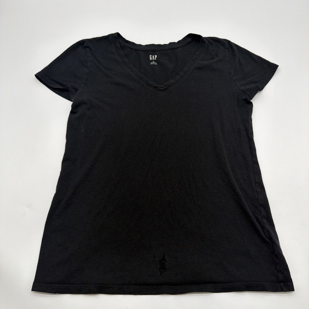 Gap Favorite T-shirt Women S Black Solid V-Neck .#45597