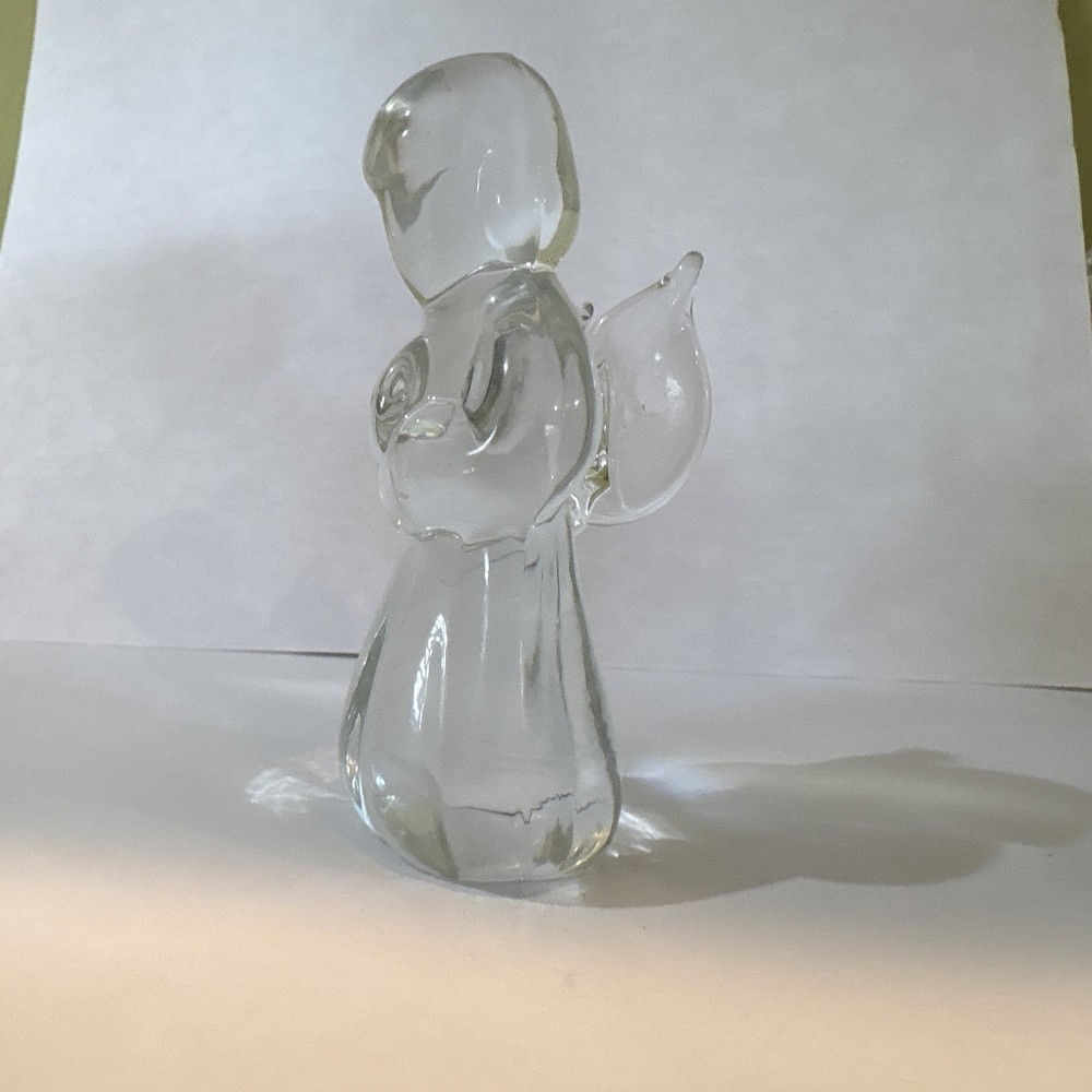 Clear Glass Angel Figurine Sculpture w/ Wings, Glossy 3D Effect, Taiwan