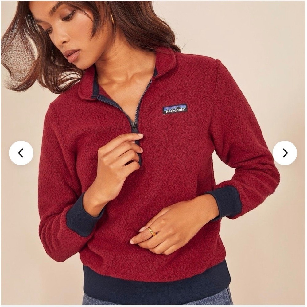 Patagonia Women's Woolyester Fleece Pullover ¼ Zip Size S Red Outdoor Gorpcore