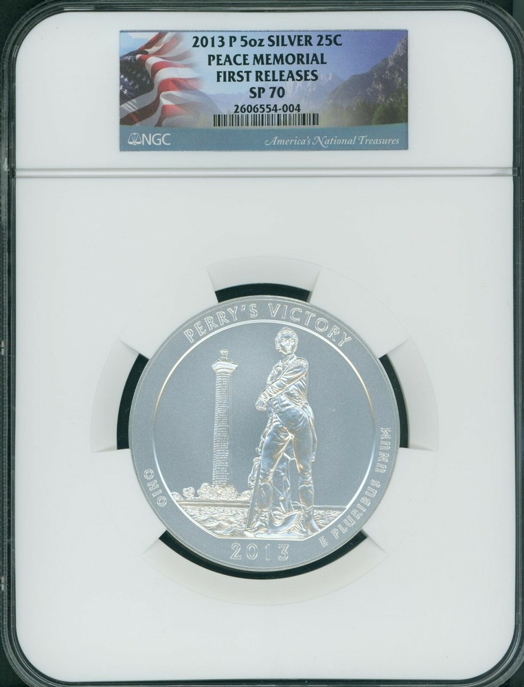 2013-P PERRY's VICTORY PEACE MEMORIAL ATB 5 Oz SILVER NGC SP70 FIRST RELEASES FR