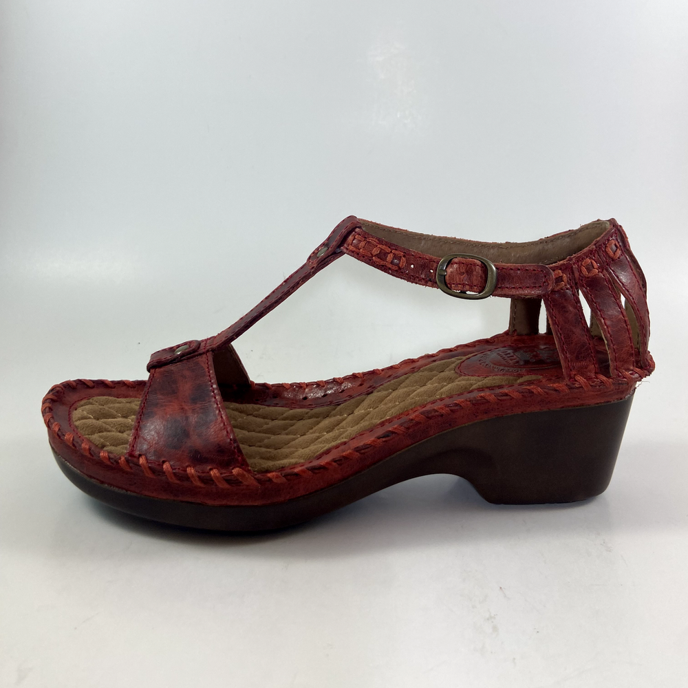 Ariat Shalimar Red Leather  T-Strap Western Sandals Clog; Tulip Shoe; Size 7.5