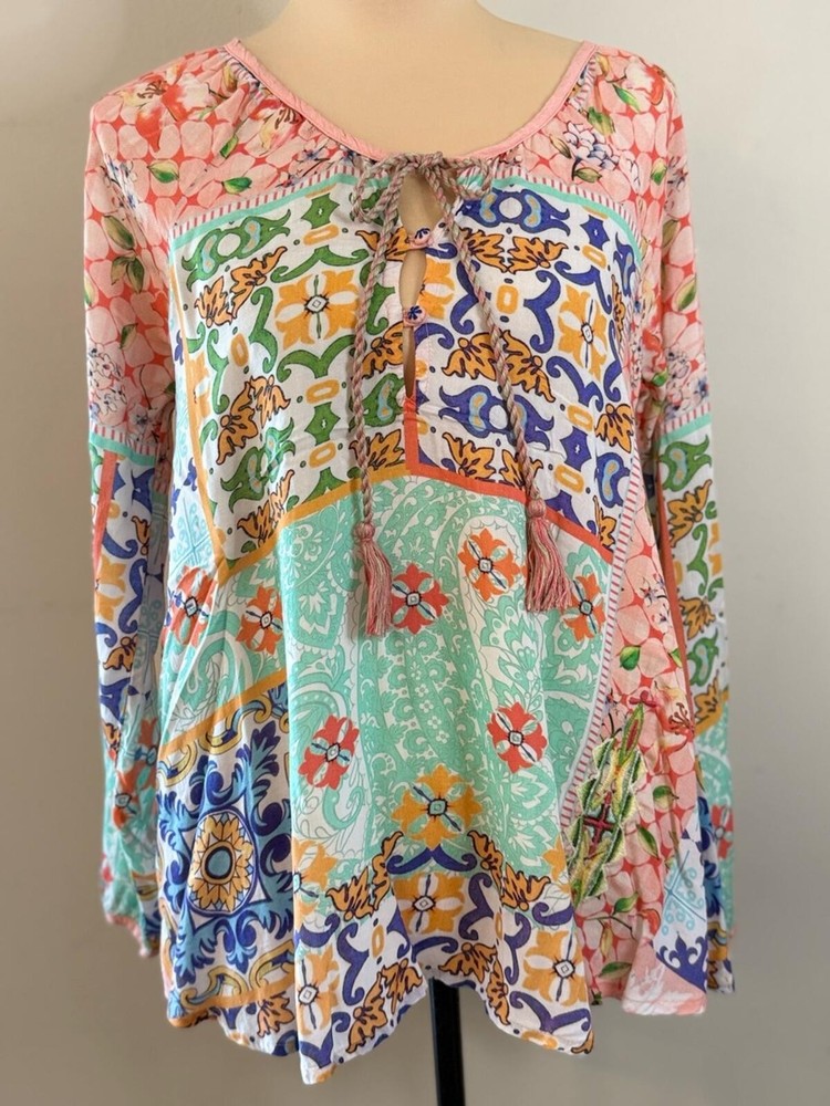 Feathers by Tolani boho multicolor floral embroidery top SM