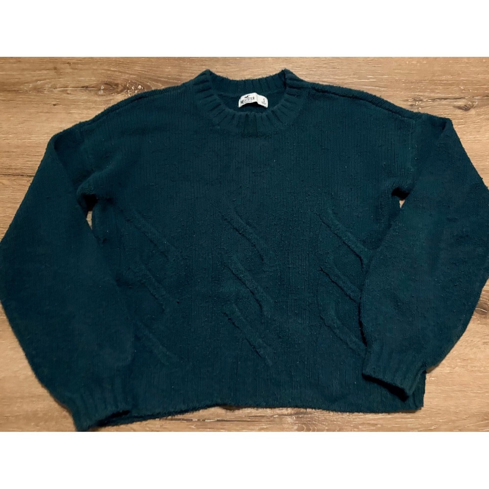 Hollister Teal Cable Knit Crew Neck Sweater Women's Small Fuzzy Cozy
