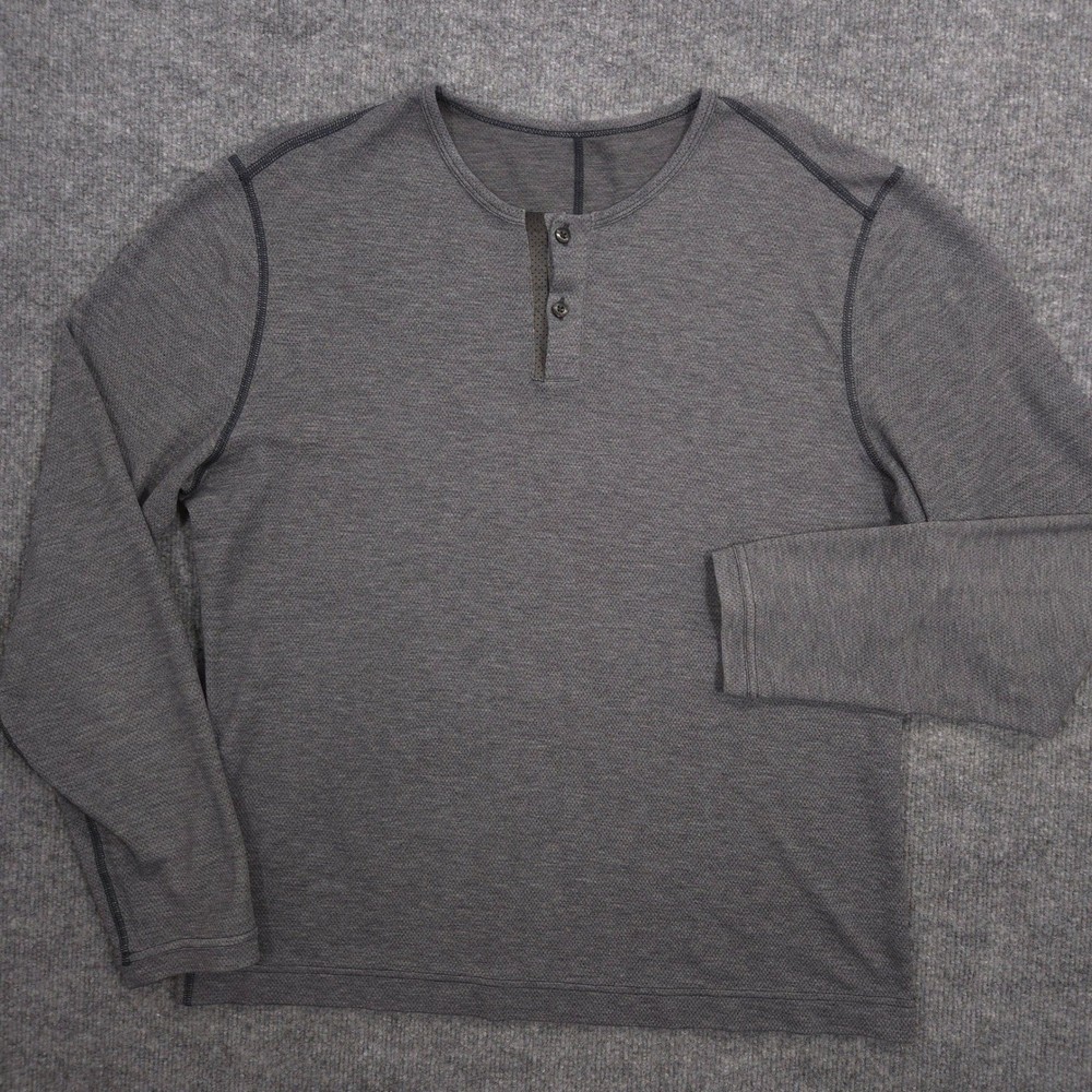Lululemon Henley Shirt Mens Large Gray Long Sleeve Outdoor Preppy Hiking Casual