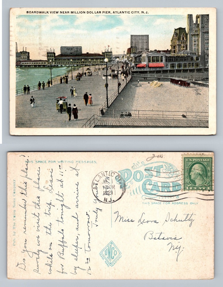 Atlantic City, NJ-New Jersey, Million Dollar Pier View c1921 Vintage Postcard