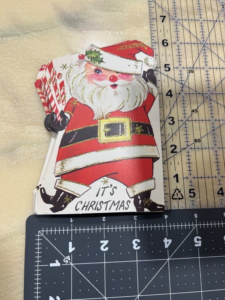 Lot of 5 Vintage Santa 50s Die Cut Card Single Christmas Embossed Glitter Retro
