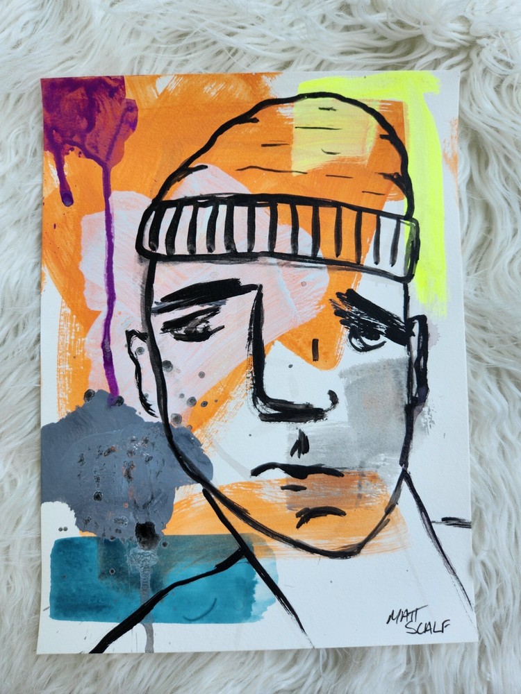 Matt Scalf Abstract Face Graffiti Street Modern Portrait 9x12 ORIGINAL PAINTING-image