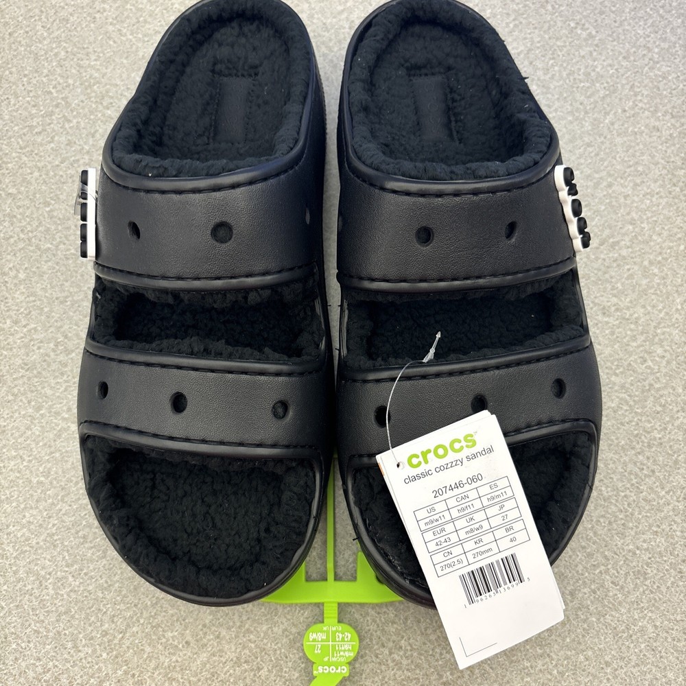 Crocs Classic Cozzzy Slip On Sandals Black 207446 W-11 / M-9. Slides Lined. NWT