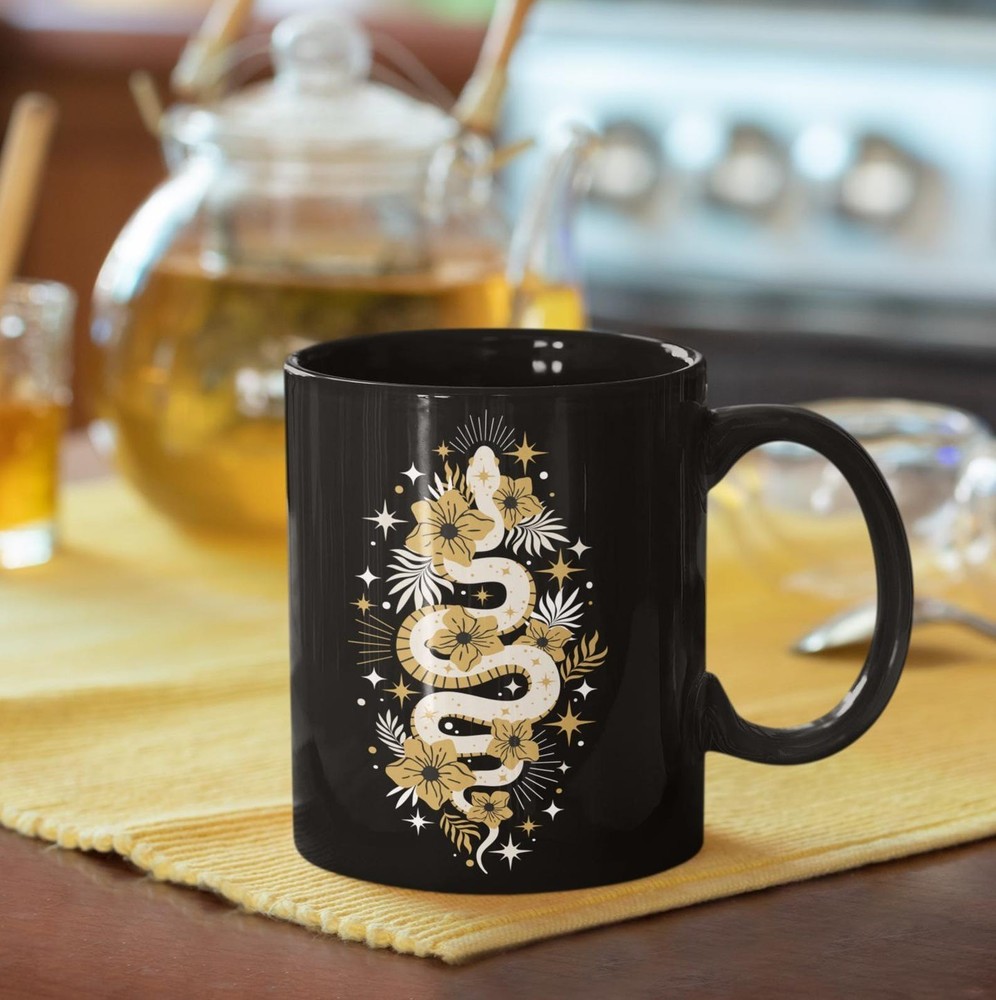 Mystic Golden Snake Black Mug Ceramic Coffee Cup 11oz Mug