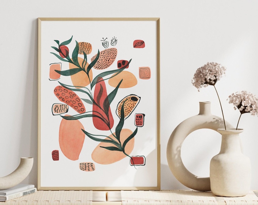 Boho Botanical Print Abstract Boho Plant Art Bohemian Wall Decor Mid Century