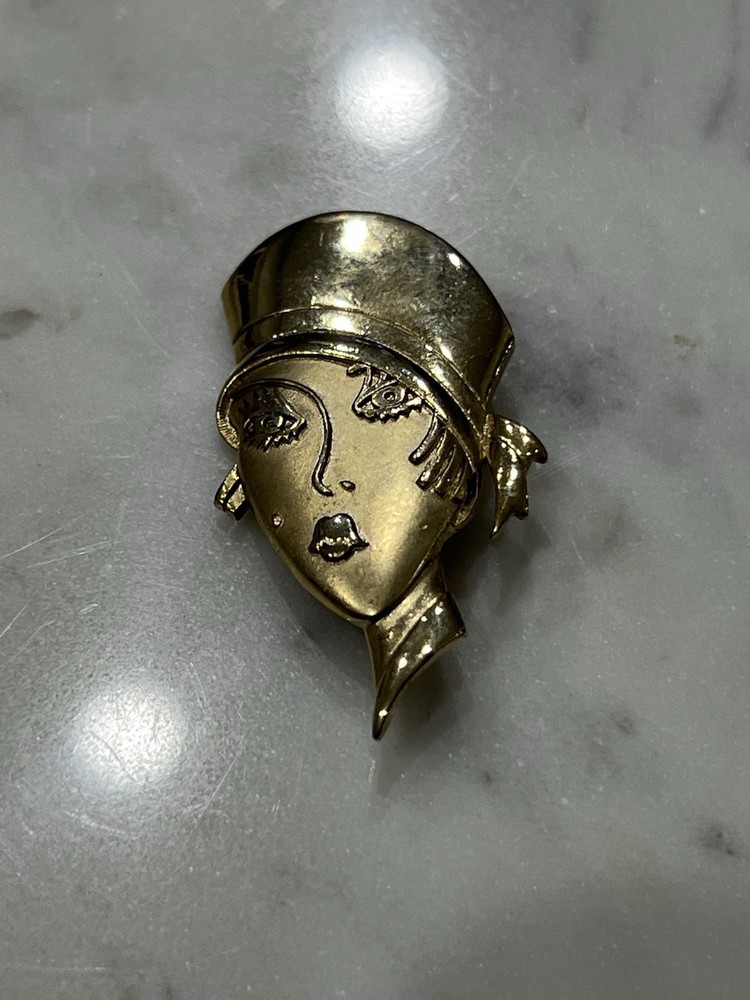 Vintage Art Deco Lady Gold Tone Brooch
