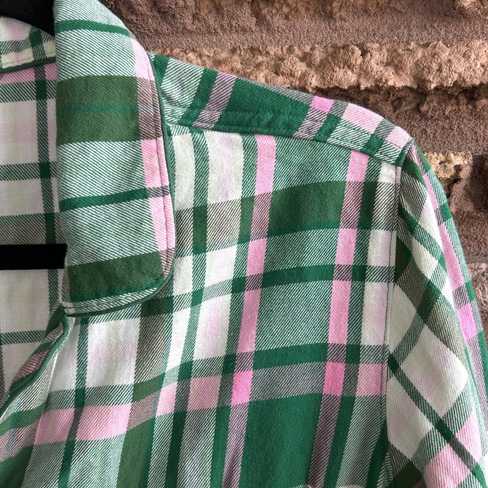 Lands' End Women's Plaid Flannel Button Front Shirt Cottage Green Pink Size 2X