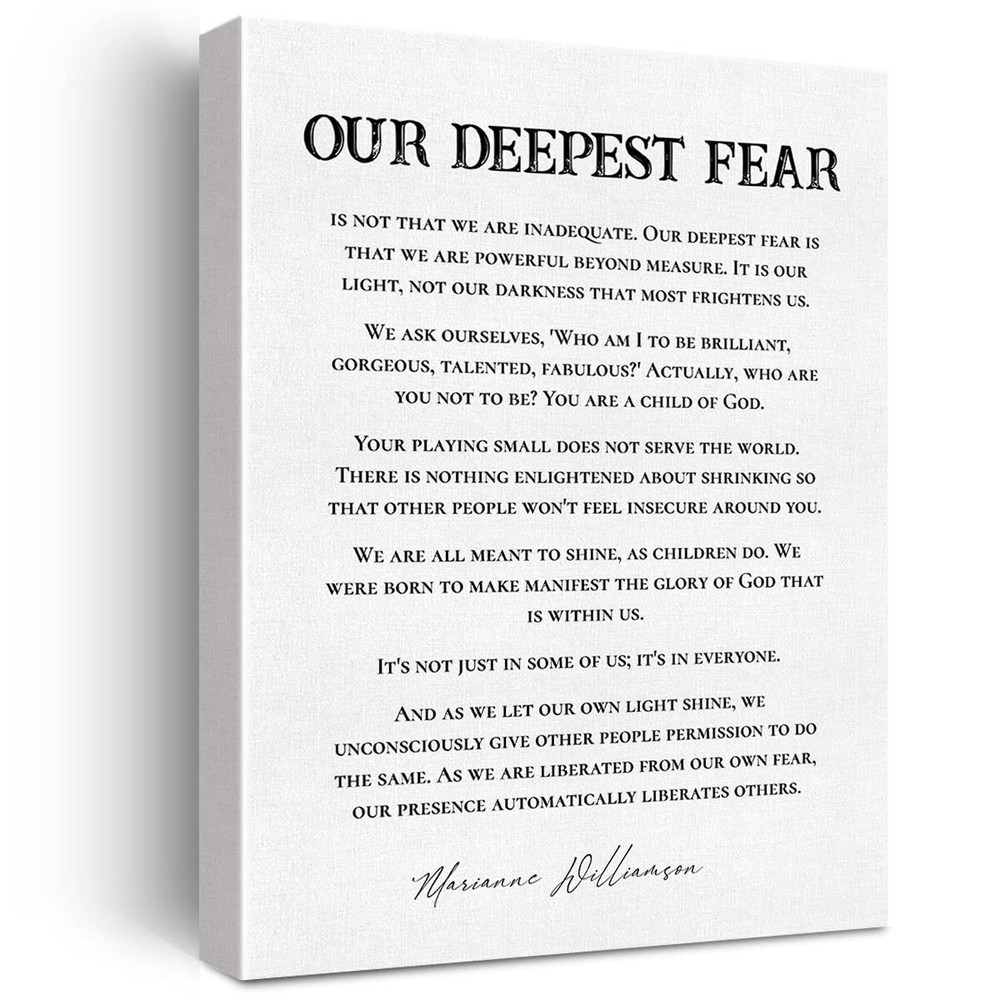 Inspirational Quote Canvas Wall Art Motivational Our Deepest Fear Quotes Canv...