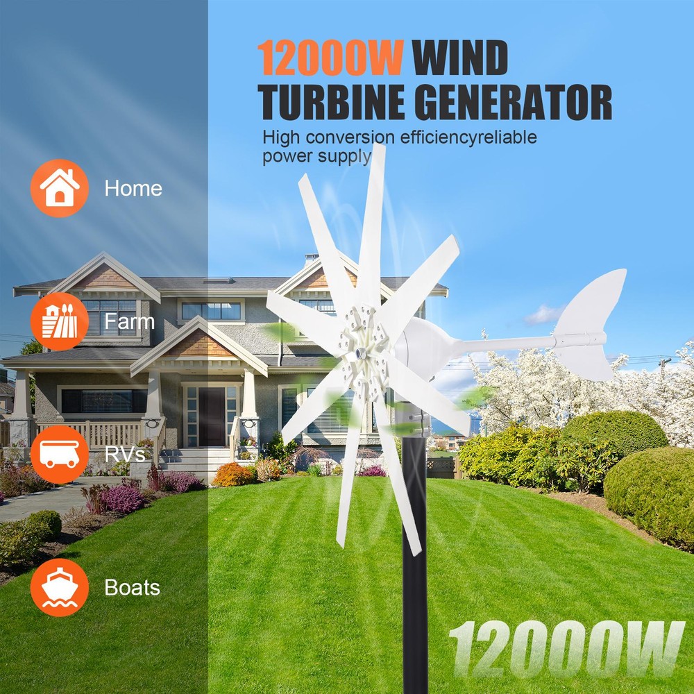 12000W Wind Turbine Generator Kit 8 Blades Windmill DC 24V Charger Controller