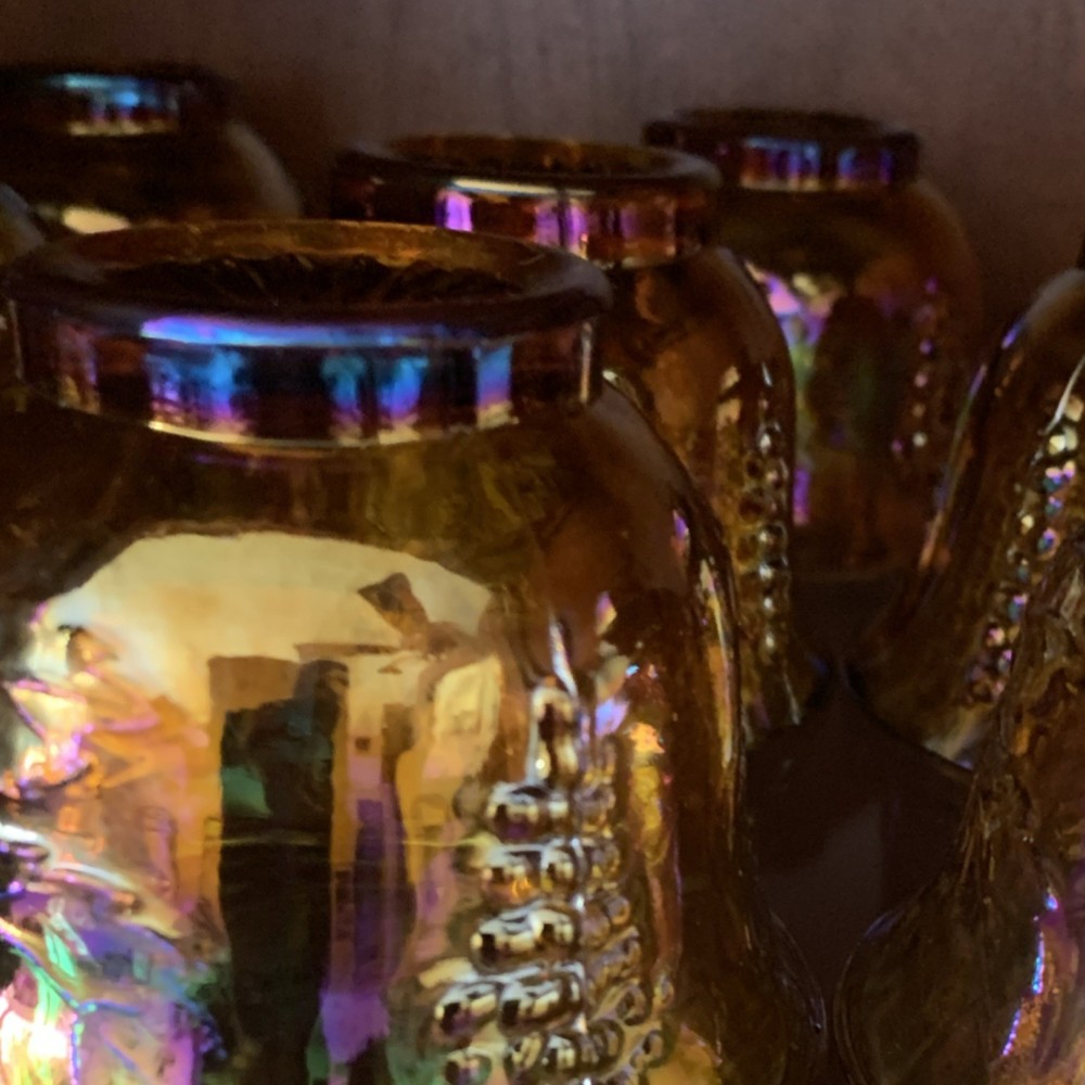 Gold Iridescent Carnival Glass Cups Set, Glossy Round Glass for Unisex Adults
