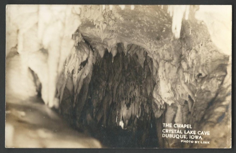 DUBUQUE IOWA Crystal Lake Cave The Chapel 1938 RPPC DOPS Postcard