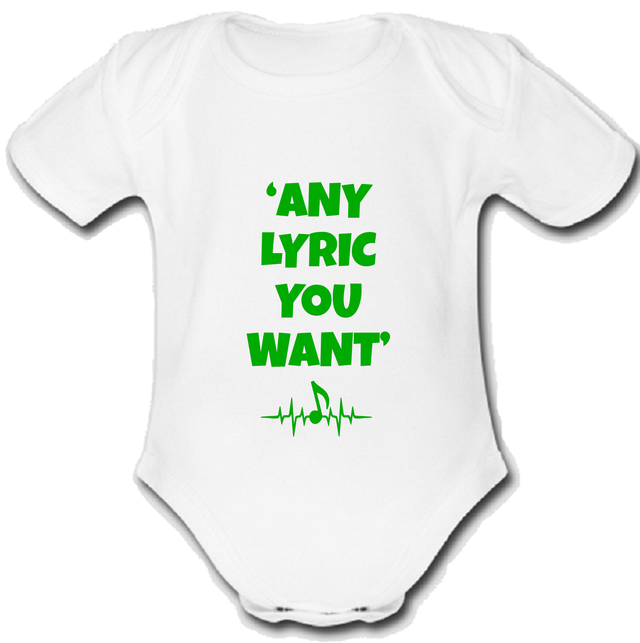 Cat @ Burns babygrow Baby vest grow music gift custom LYRICS GREEN