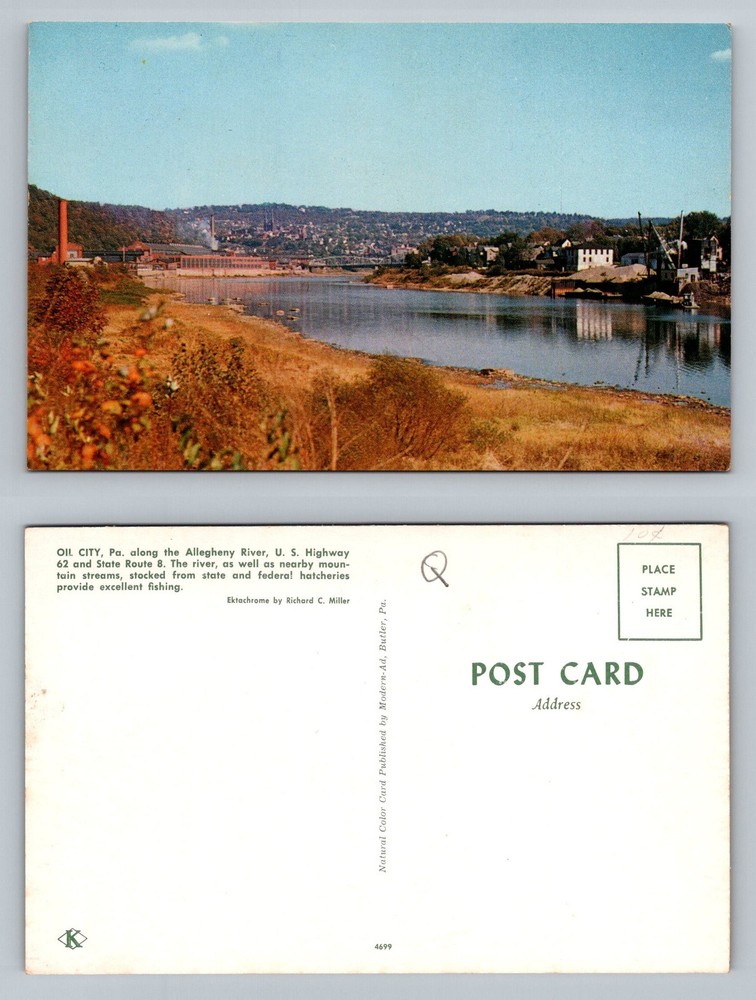 Oil City, PA-Pennsylvania, Allegheny River View and Factories Vintage Postcard
