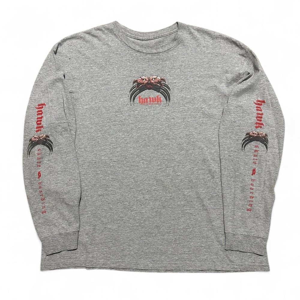 Vintage 90s Tony Hawk’s Hawk skateboards center graphic gray long sleeve tee XL