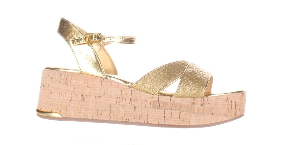 Franco Sarto Tilden2 Gold Ankle Strap Heels Size 9 Womens Dress Sandals