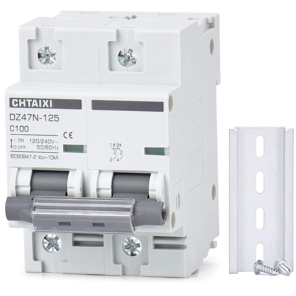 AC Miniature Circuit Breaker, 100 Amp 120V/240V 2 Pole DIN Rail Mount Circuit Br