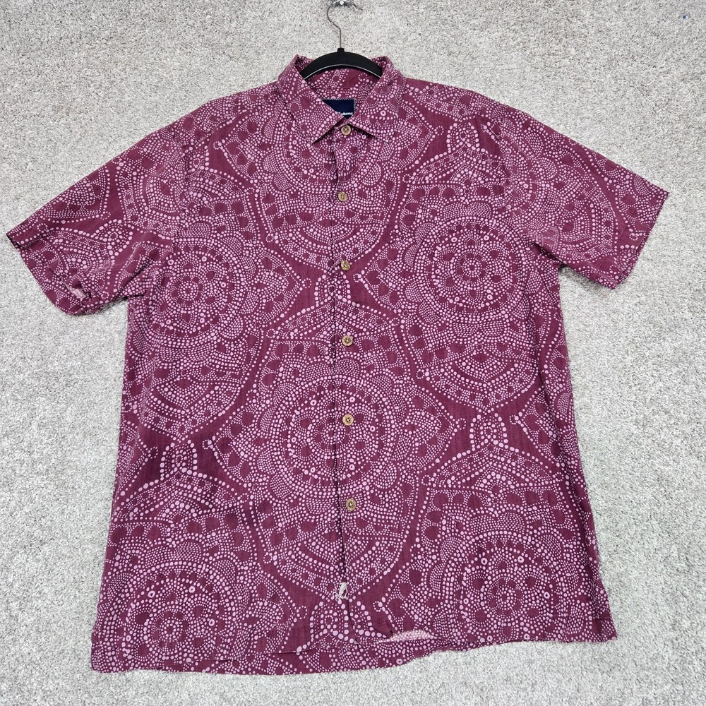 Tommy Bahama shirt Mens Medium Silk maroon Geometric Print S/S Button Up