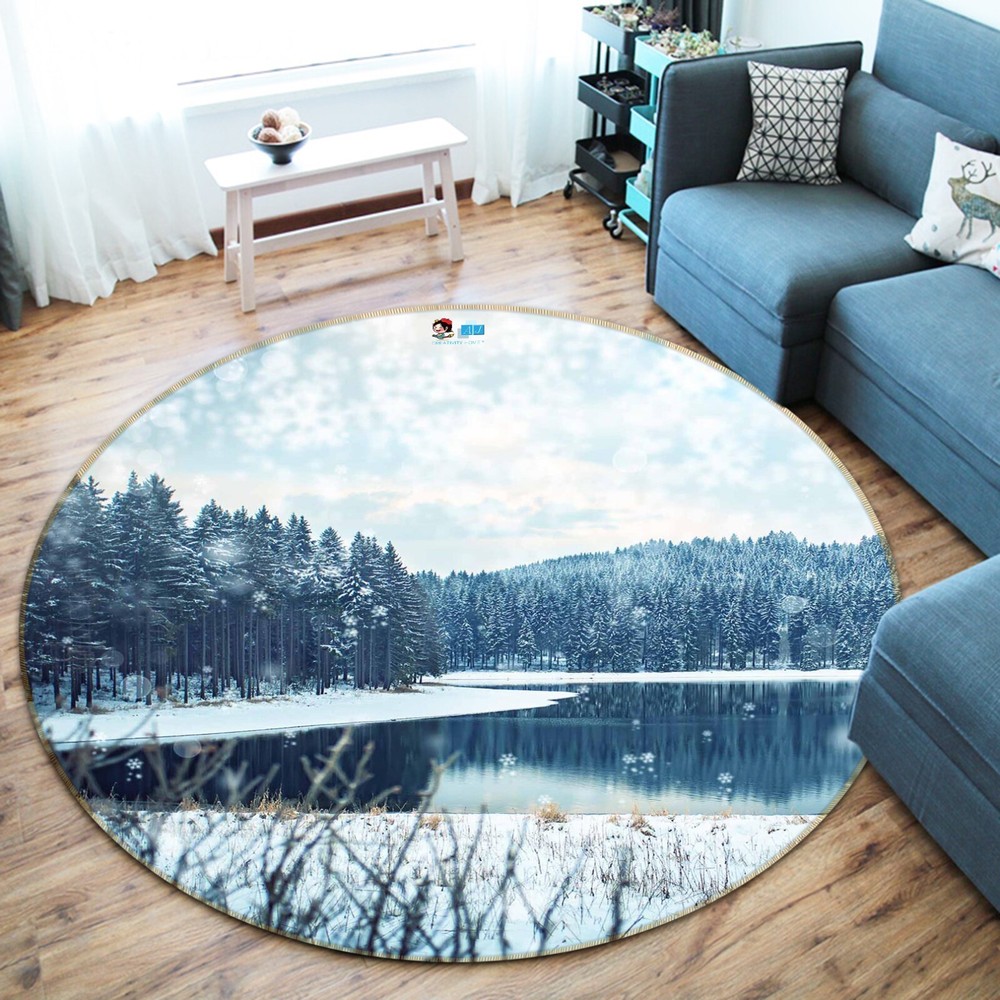 3D Snow Day Forest Lake NBC494798 Game Rug Mat Elegant Photo Carpet Mat Romy