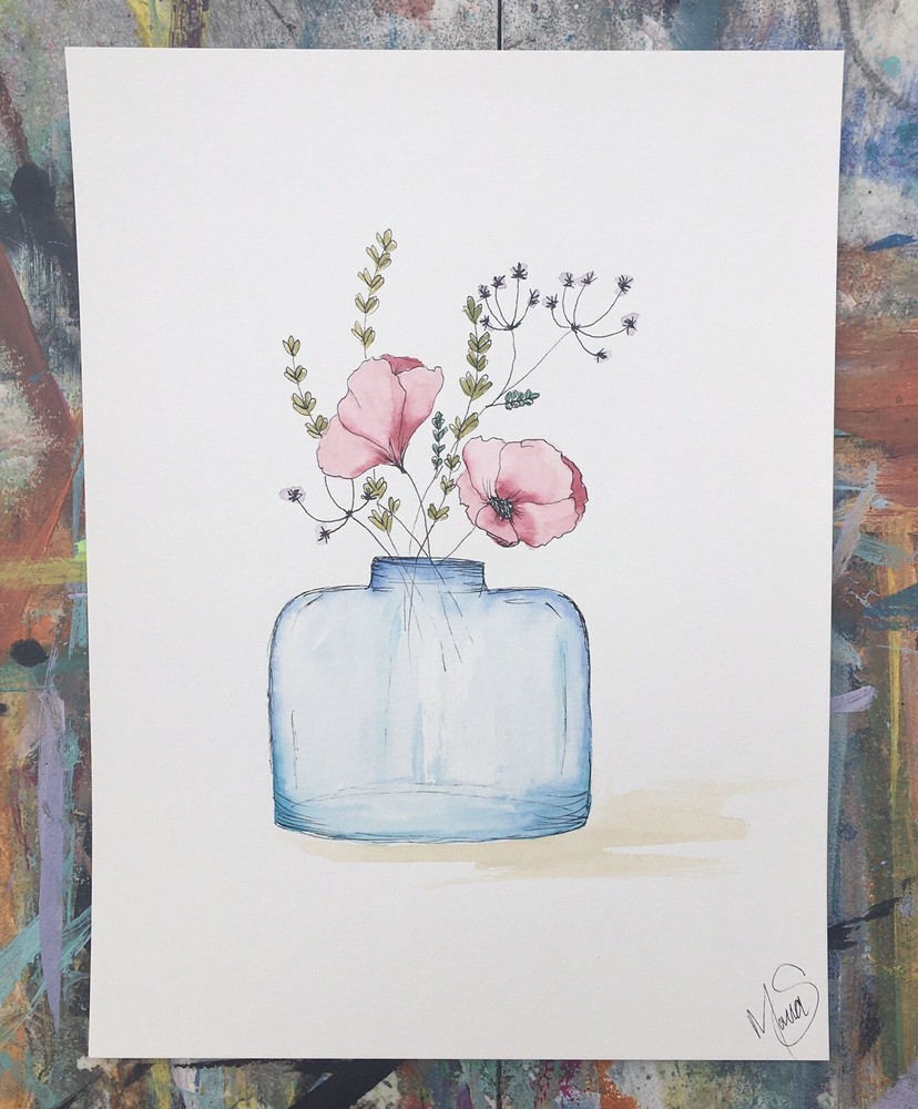 Maria Scalf Flower Floral Nature ORIGINAL PAINTING Contemporary 9x12 Minimal