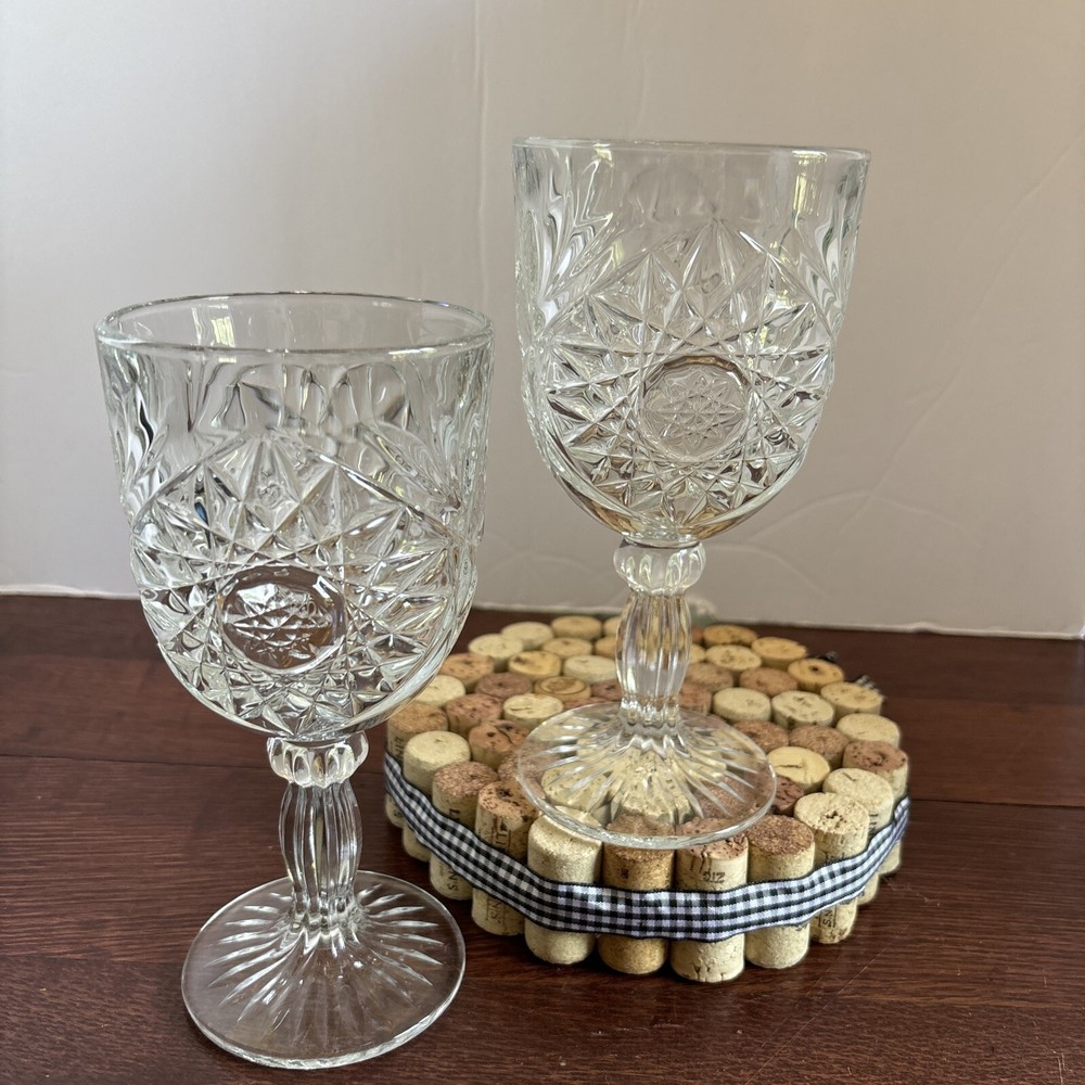 Set of 2 Vintage Libbey Duratuff Clear Glass Gibraltar Water Wine Goblets 6-3/4