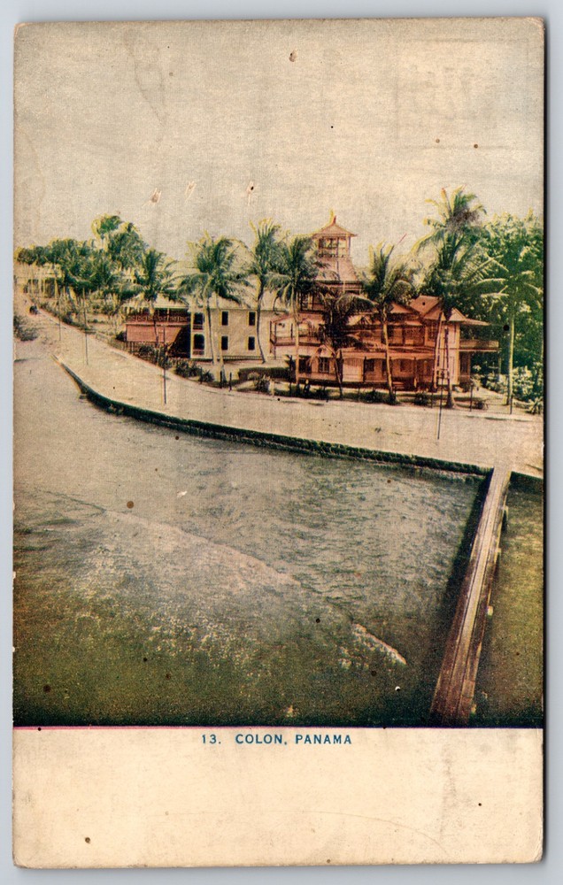 Panama Colon Canal Waterfront Scene Postcard