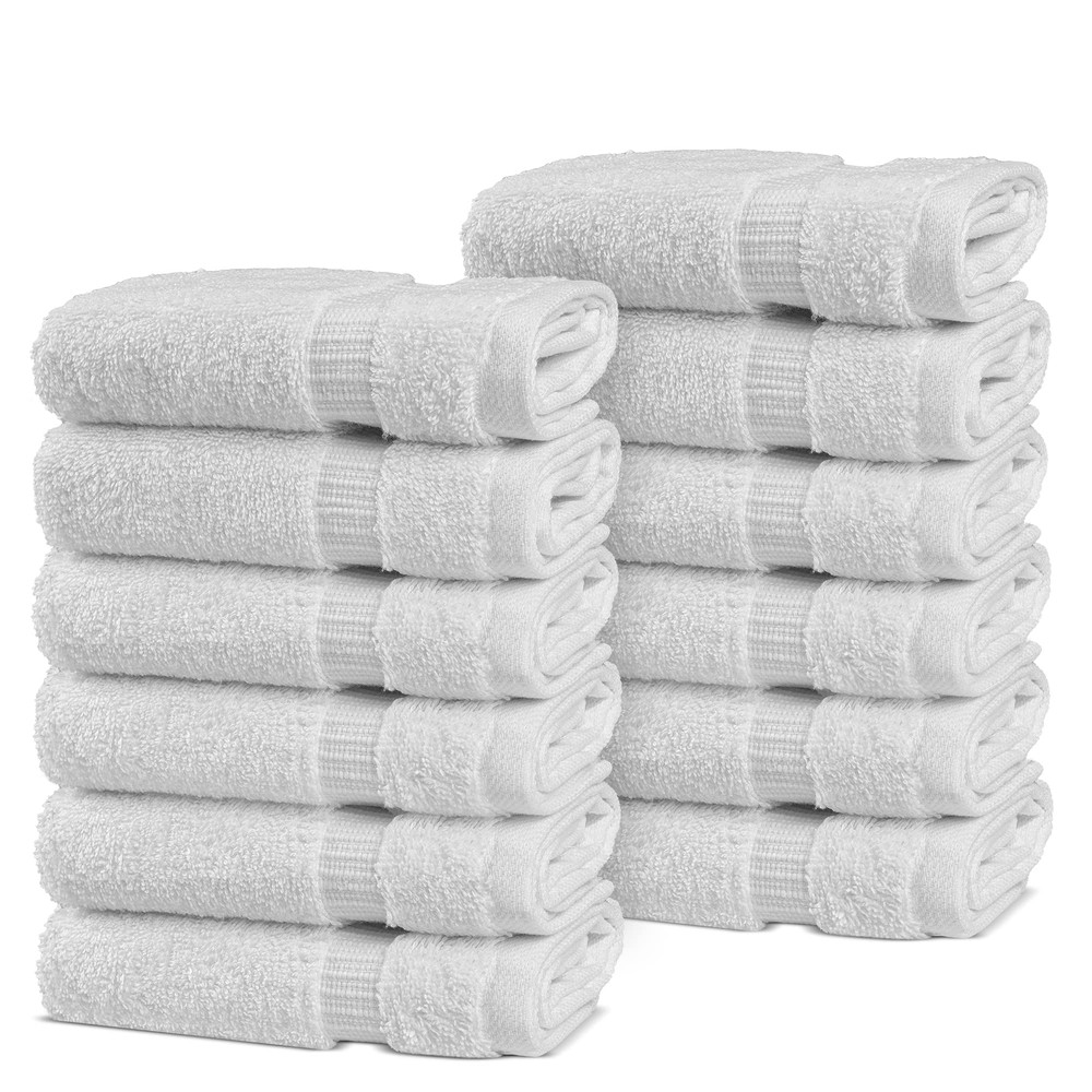 Chakir Premium 12-Piece White Cotton Turkish Washcloth Set