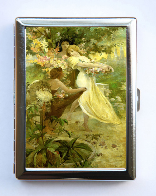 Mucha Flower Cigarette Cigarette Case id case Wallet Business Card Holder