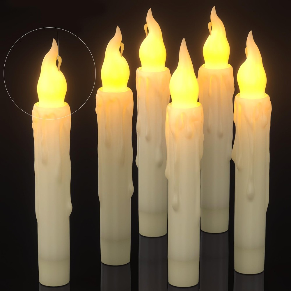 6pcs 6.7-inch LED Flameless Taper Candles with Timer Battery Operated