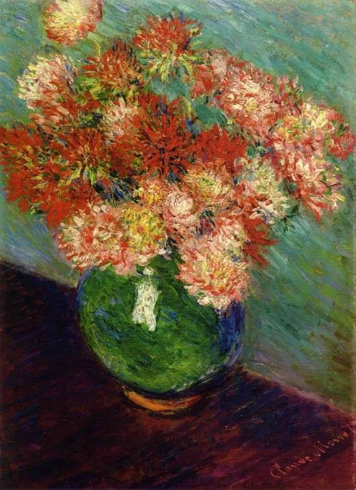 CLAUDE MONET ~ Vase of Chrysantheums ~ *FRAMED* CANVAS ART Poster ~ 16