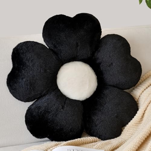 Flower Shaped Pillow, Cute Decorative Throw Pillows with Soft 14.9 Inches Black