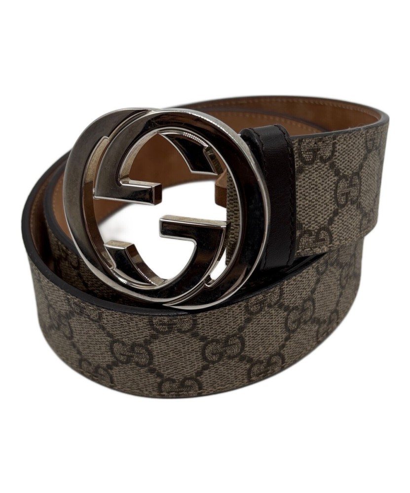 Gucci GG Supreme Light Grey PVC Leather Belt Japan Authentic