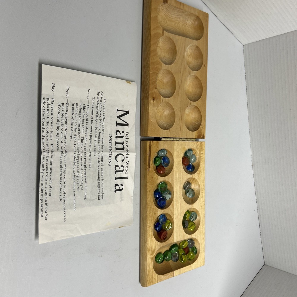 Oak Finished Wood Board w/ Gemstone Pieces MANCALA - 2001 Cardinal Solid Wood