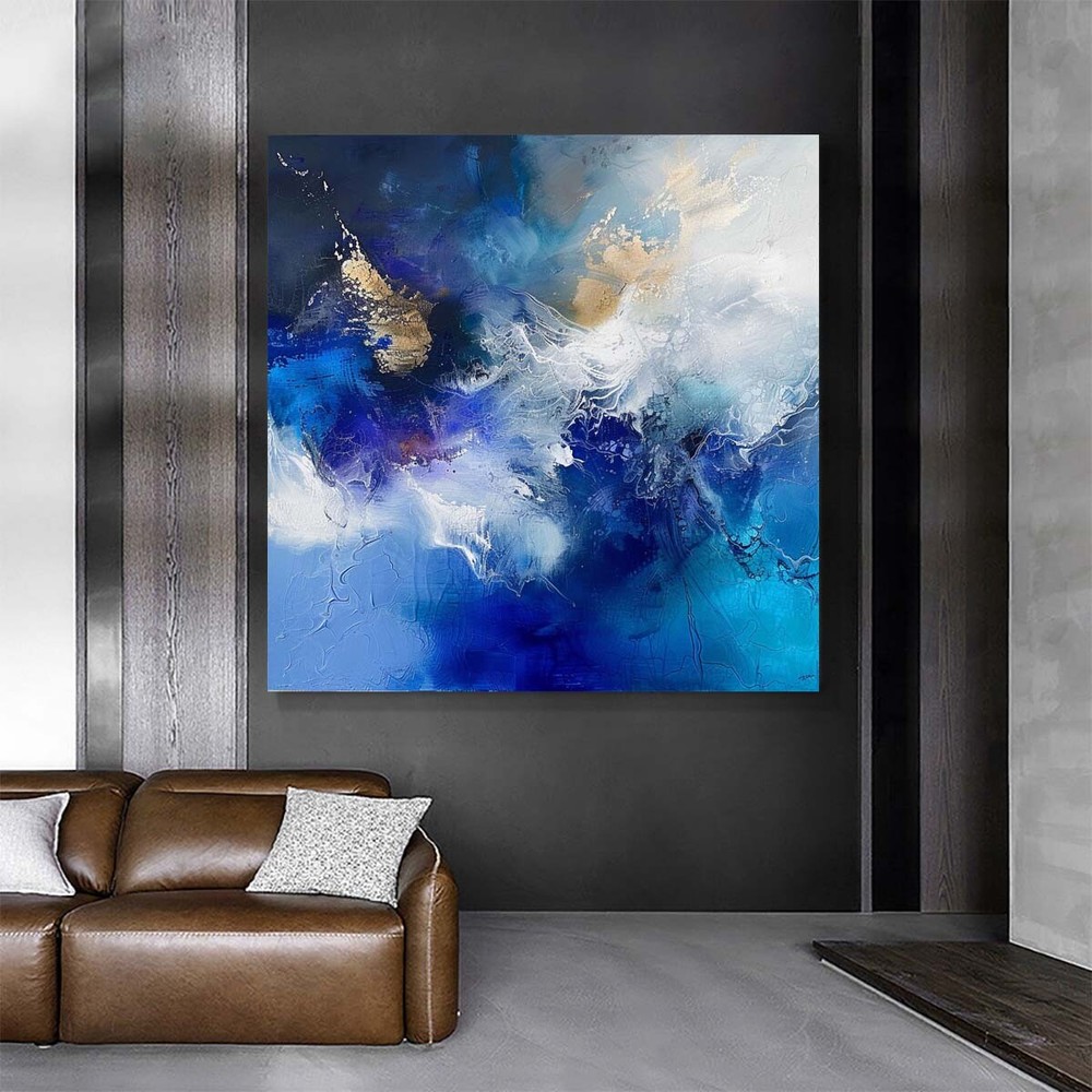 Mesmerizing Hand-Painted Oil Painting abstract Wall Art Living Room Blue