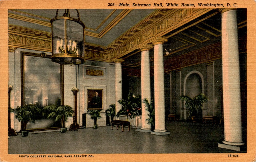 Main Entrance Hall, White House, Washington, D. C., National Park Postcard