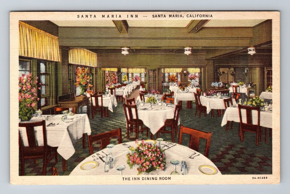 Santa Maria CA-California, Santa Maria Inn, Dining Room Linen Vintage Postcard
