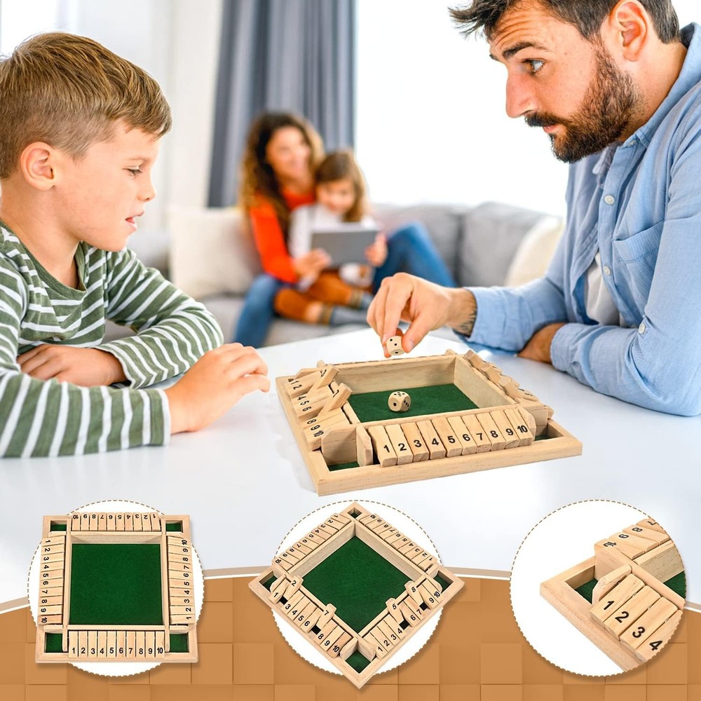Wooden Dice Board Game Shut The Box for 4 Players Flaps&Dices Game Parent-child=