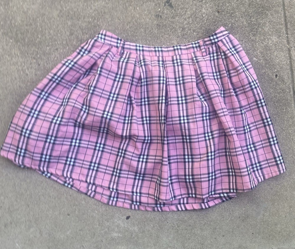 Hot Topic Pink Plaid Pleated Mini Skirt XL